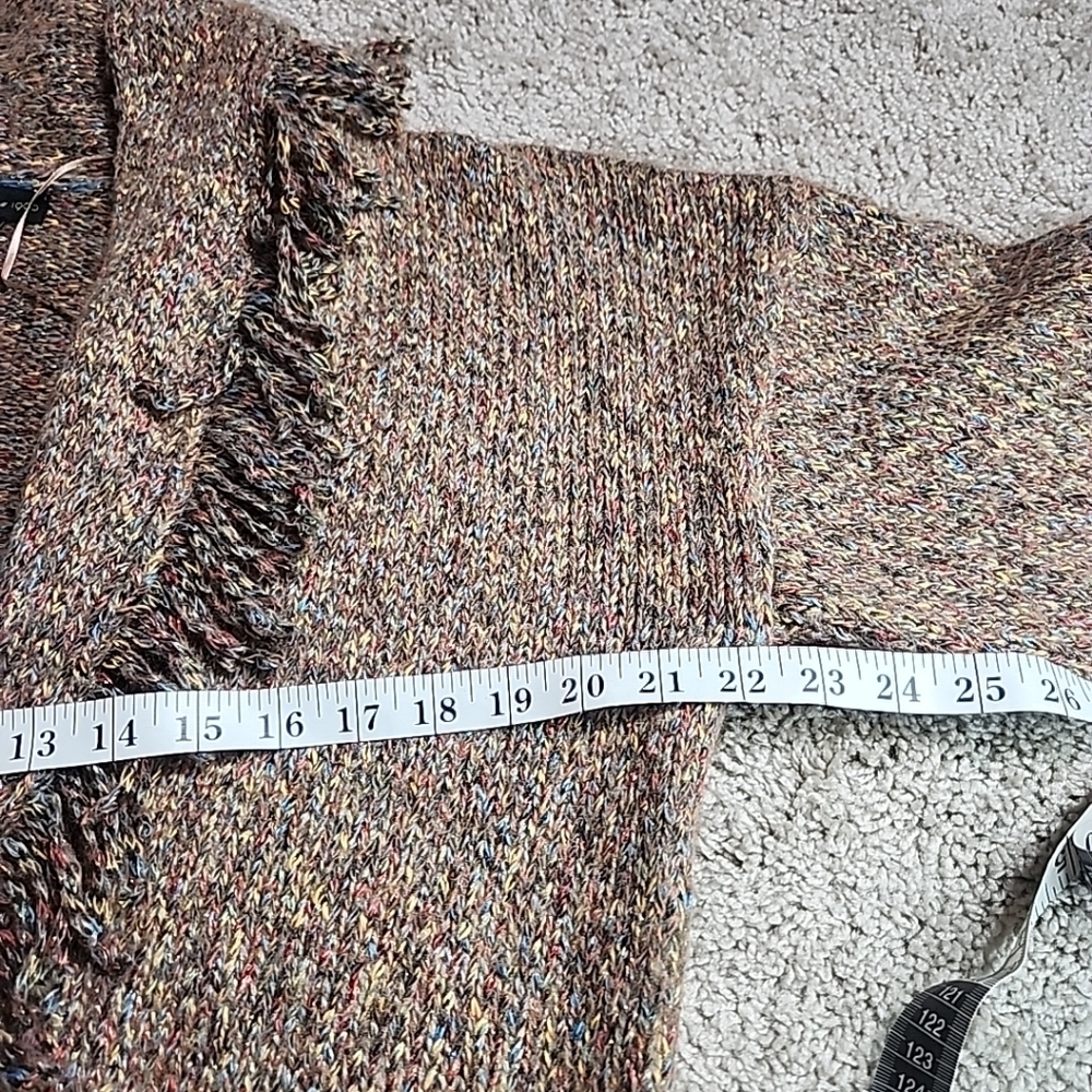 House of Harlow 1960 Brown Knit Fringe Shawl Cardigan Sweater - Size XL - Picture 7 of 9